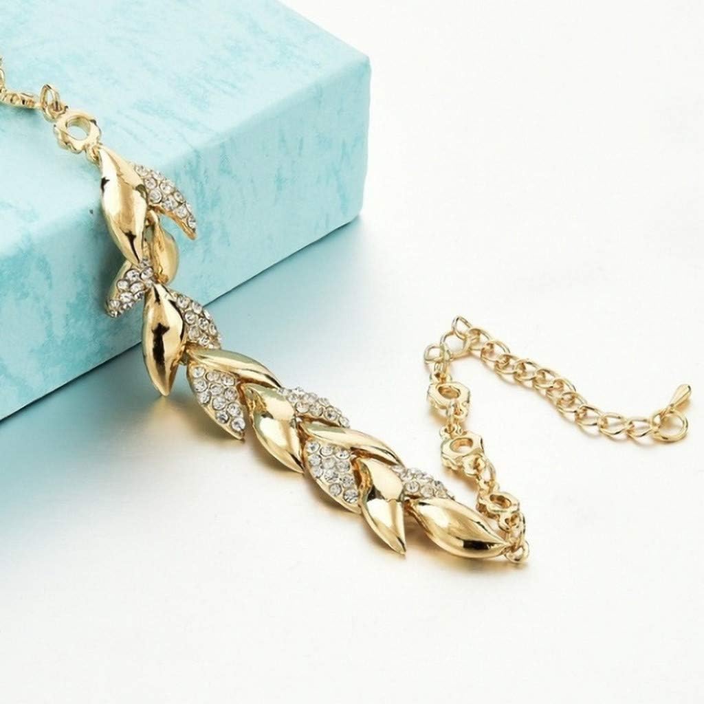 Cadena de hojas doradas de lujo con cristales para mujer, accesorio de joyería nupcial (talla única)