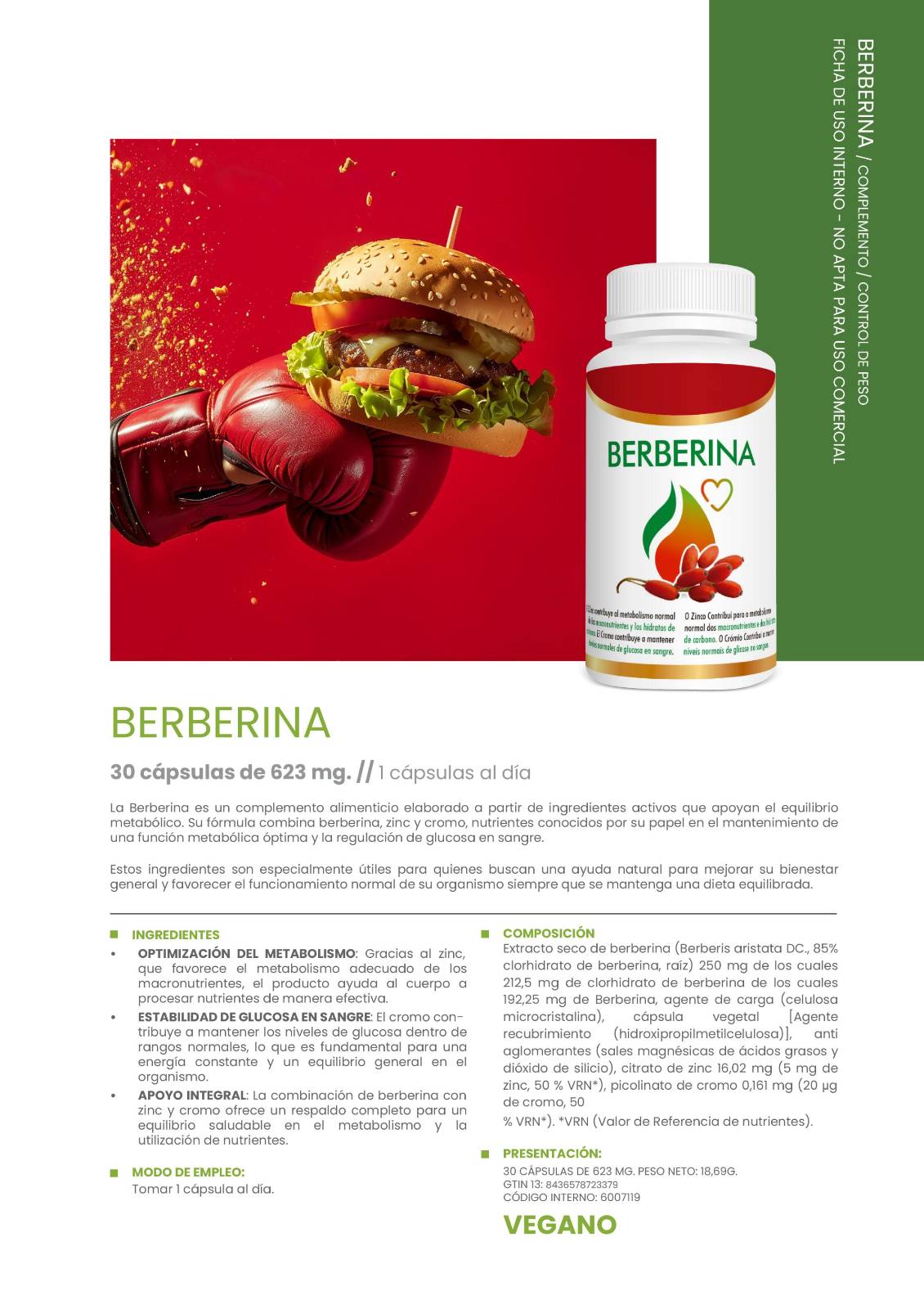 SUP Berberina 30 Cápsulas -  Regulador de Glucosa, Colesterol y Peso | Antioxidante Natural